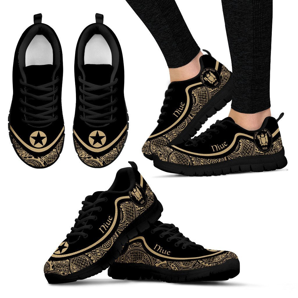 Niue Wave Sneakers - Polynesian Pattern Gold Color - Vibe Hoodie Shop