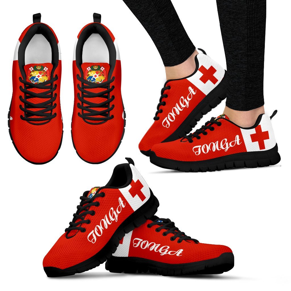 Tonga Flag And Coat Of Arm Sneakers - Vibe Hoodie Shop