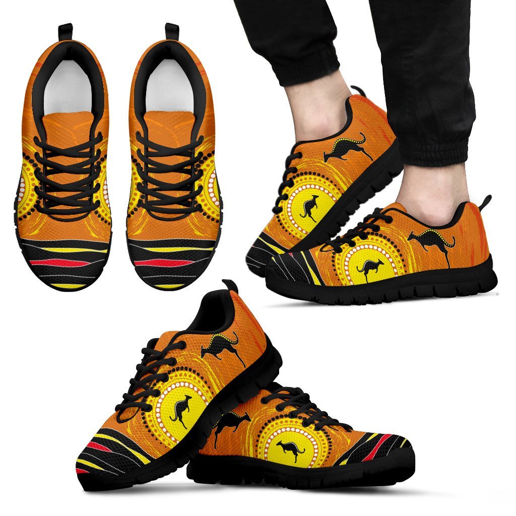 Aboriginal Sneakers, Kangaroo Sun Dot Painting Landscape Art - 03 - Vibe Hoodie Shop