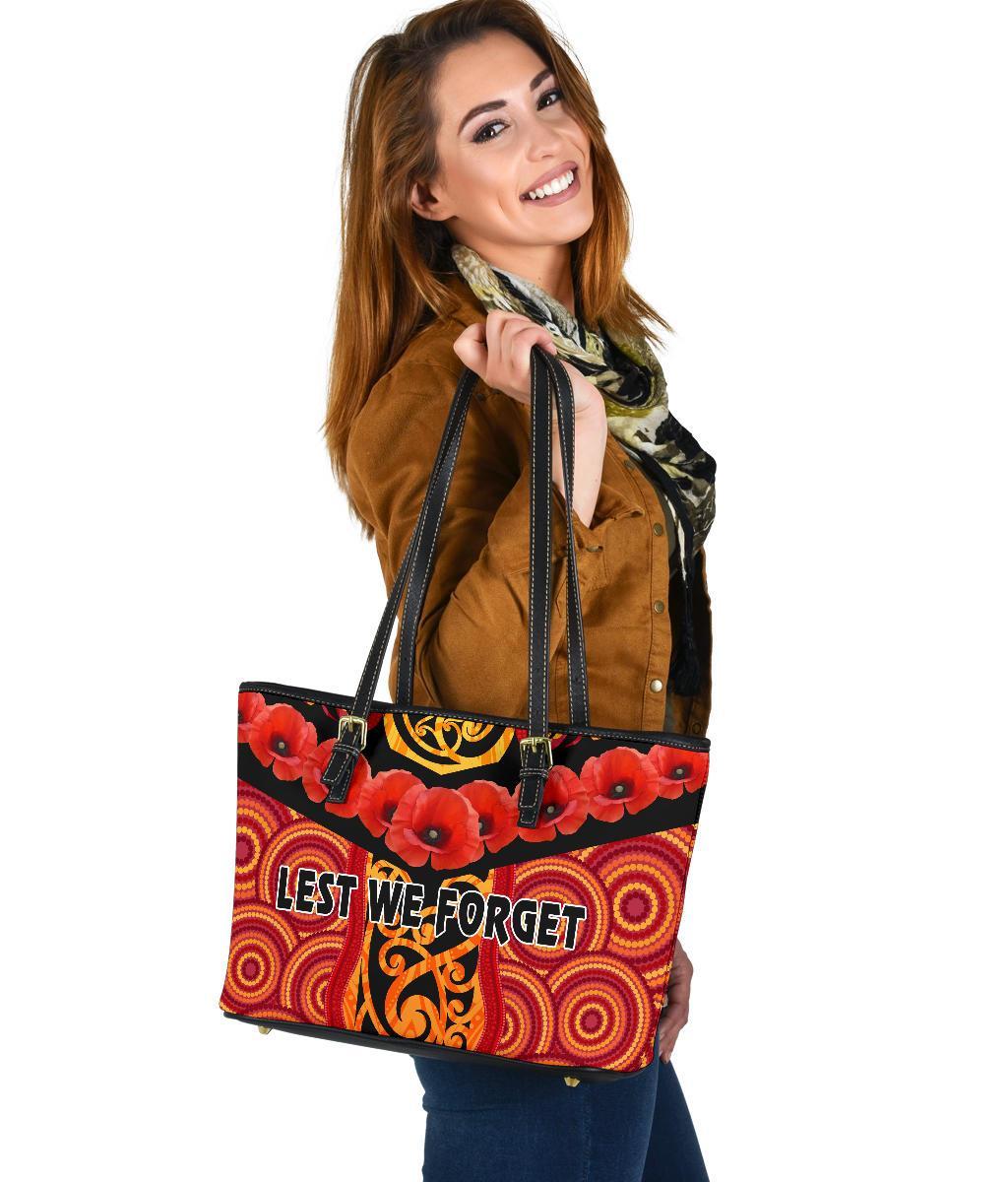 anzac-lest-we-forget-poppy-small-leather-tote-new-zealand-maori-silver-fern-australia-aboriginal