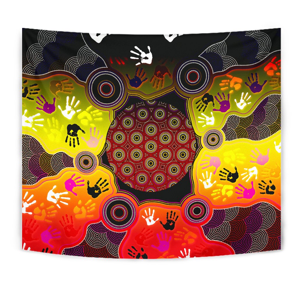 Aboriginal Tapestry - Indigenous Circle Dot Painting Hand Art - Vibe Hoodie Shop