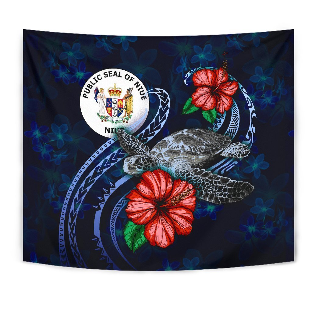 Niue Polynesian Tapestry - Blue Turtle Hibiscus - Vibe Hoodie Shop