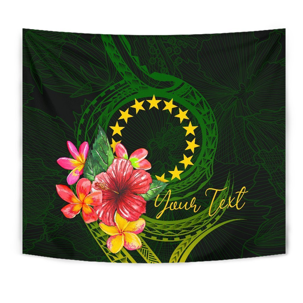 Cook Islands Polynesian Custom Personalised Tapestry - Floral With Seal Flag Color - Vibe Hoodie Shop