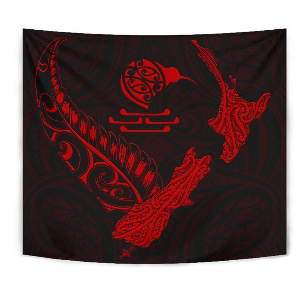 New Zealand Heart Tapestry - Map Kiwi mix Silver Fern Red - Vibe Hoodie Shop