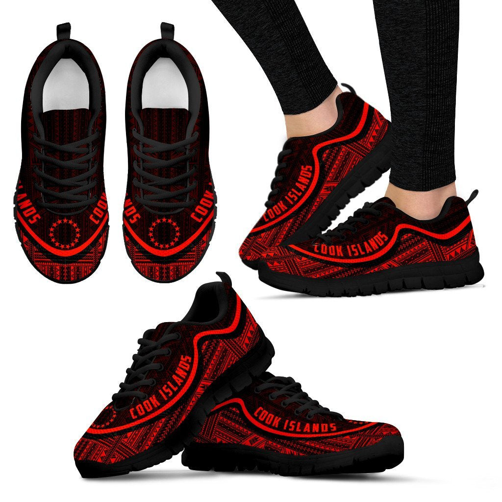 Cook Islands Wave Sneakers - Polynesian Pattern Red Color - Vibe Hoodie Shop