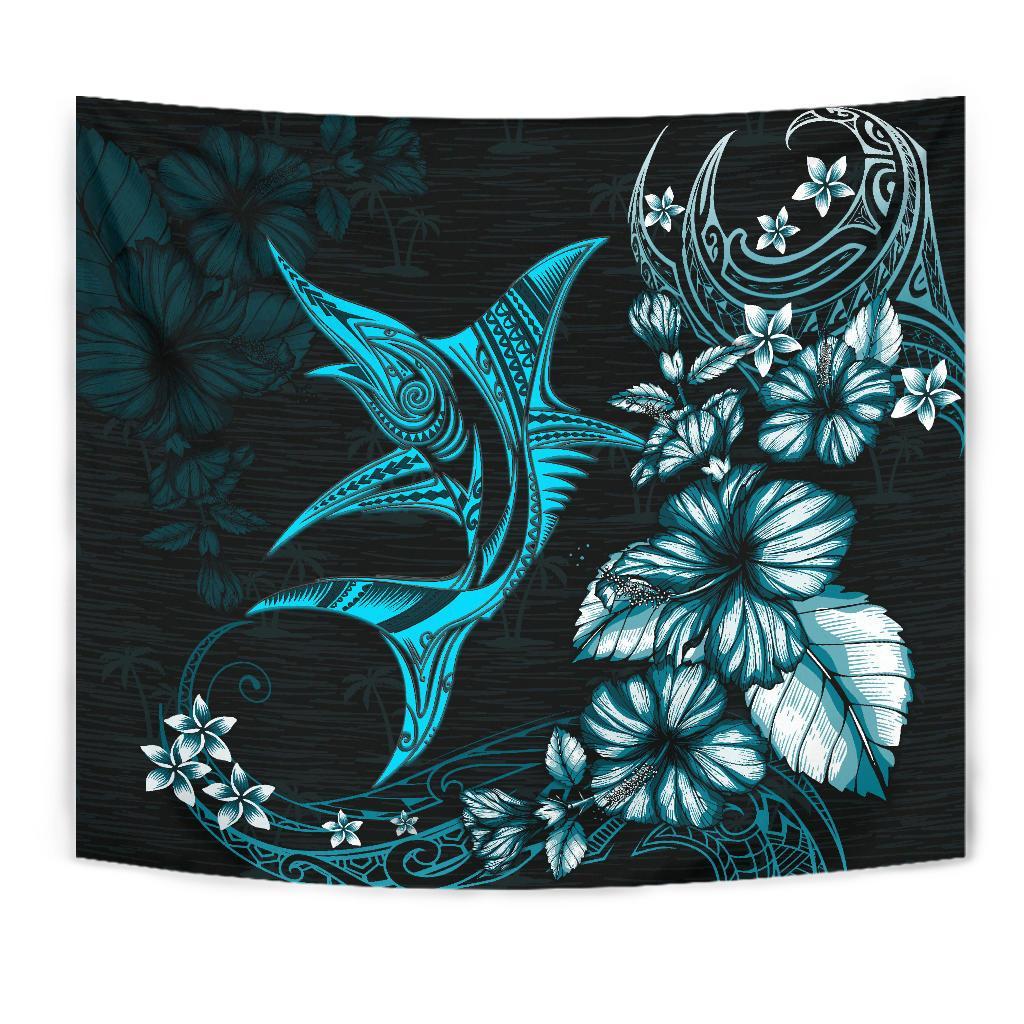 Marlin Polynesian Tapestry Hibiscus Polynesian Blue - Vibe Hoodie Shop