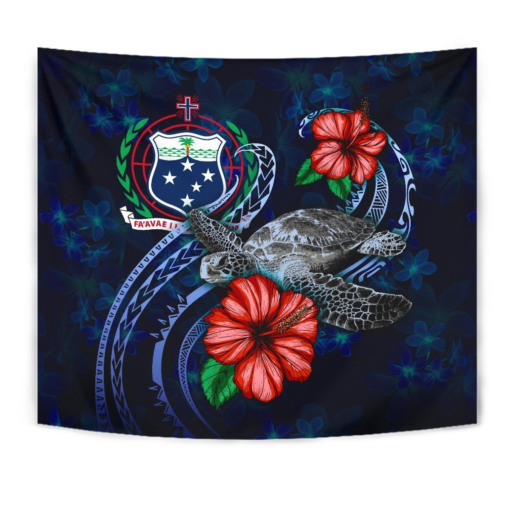 Samoa Polynesian Tapestry - Blue Turtle Hibiscus - Vibe Hoodie Shop