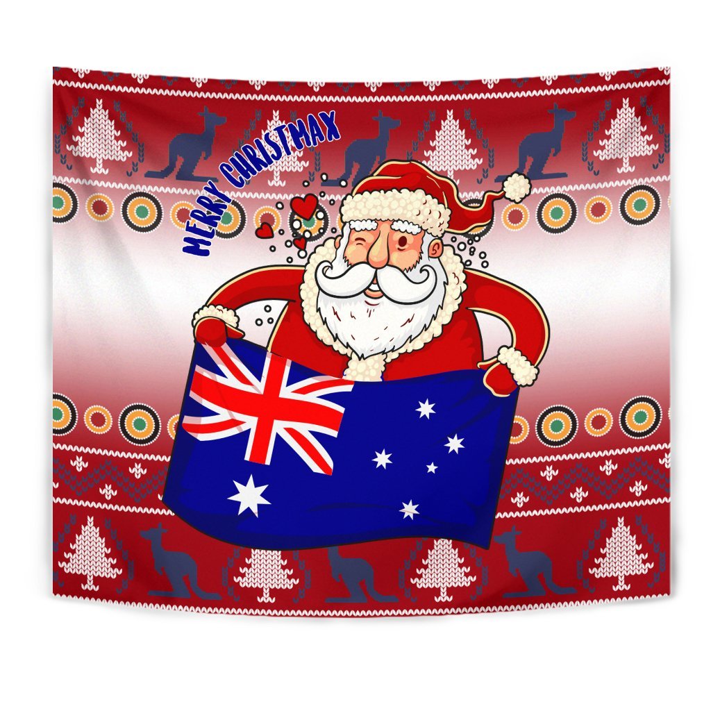 Christmas Tapestry - Australia Santa Claus Hold The Flag (Red) - Vibe Hoodie Shop