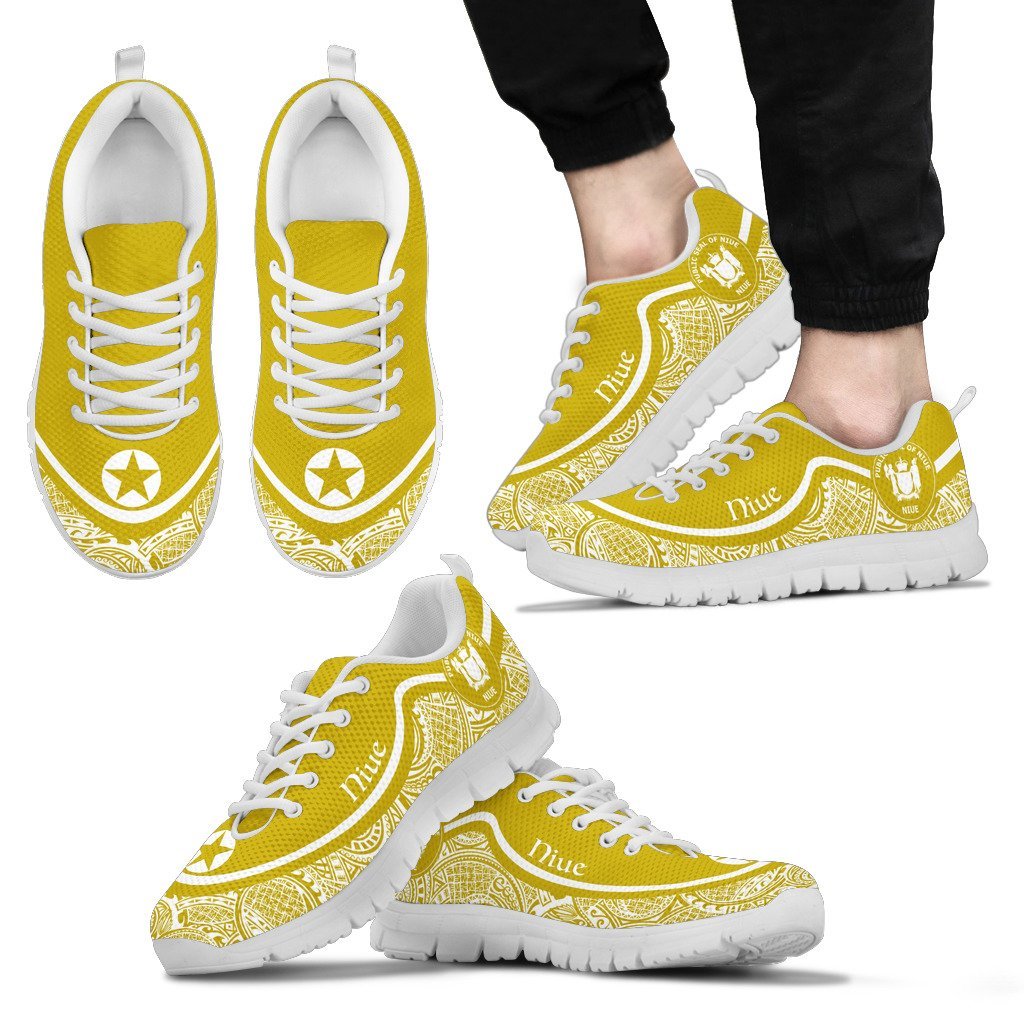 Niue Wave Sneakers - Polynesian Pattern White Gold Color - Vibe Hoodie Shop