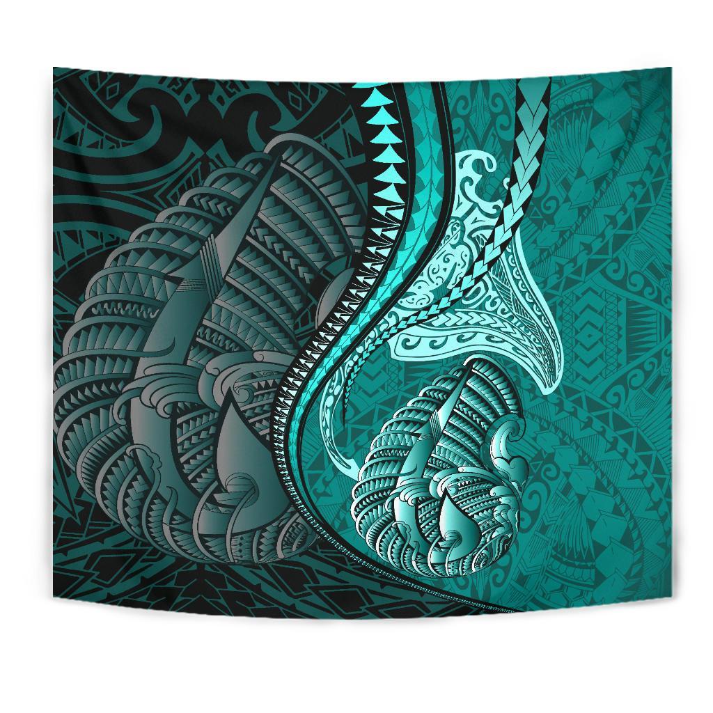 Fish Hook Polynesian Tapestry Manta Polynesian Turquoise - Vibe Hoodie Shop