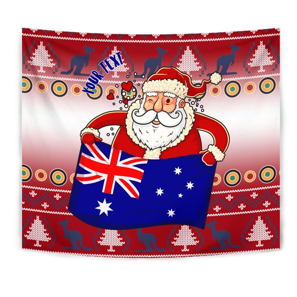 Christmas Personalised Tapestry - Australia Santa Claus Hold The Flag (Red) - Vibe Hoodie Shop