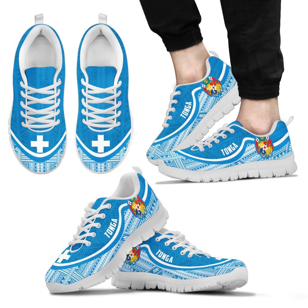 Tonga Wave Sneakers - Polynesian Pattern White Blue Color - Vibe Hoodie Shop