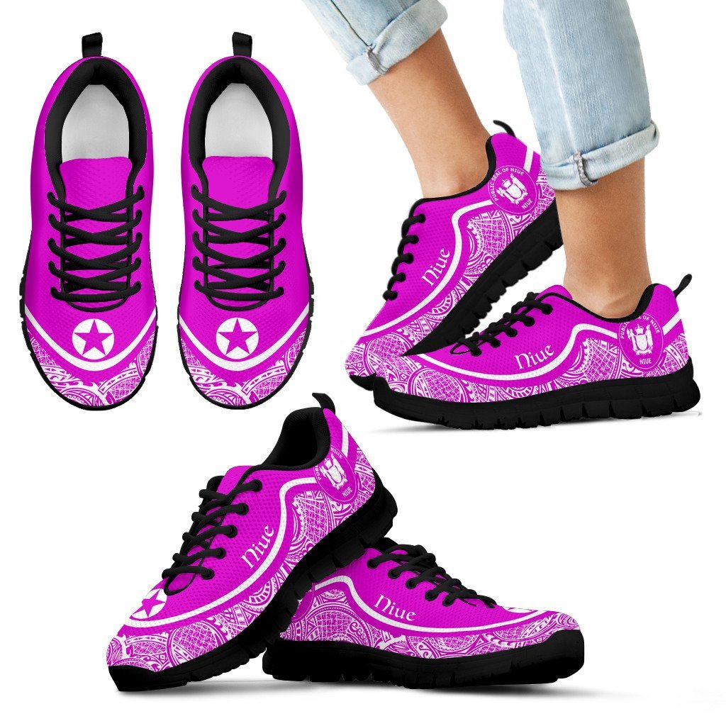 Niue Wave Sneakers - Polynesian Pattern White Pink Color - Vibe Hoodie Shop