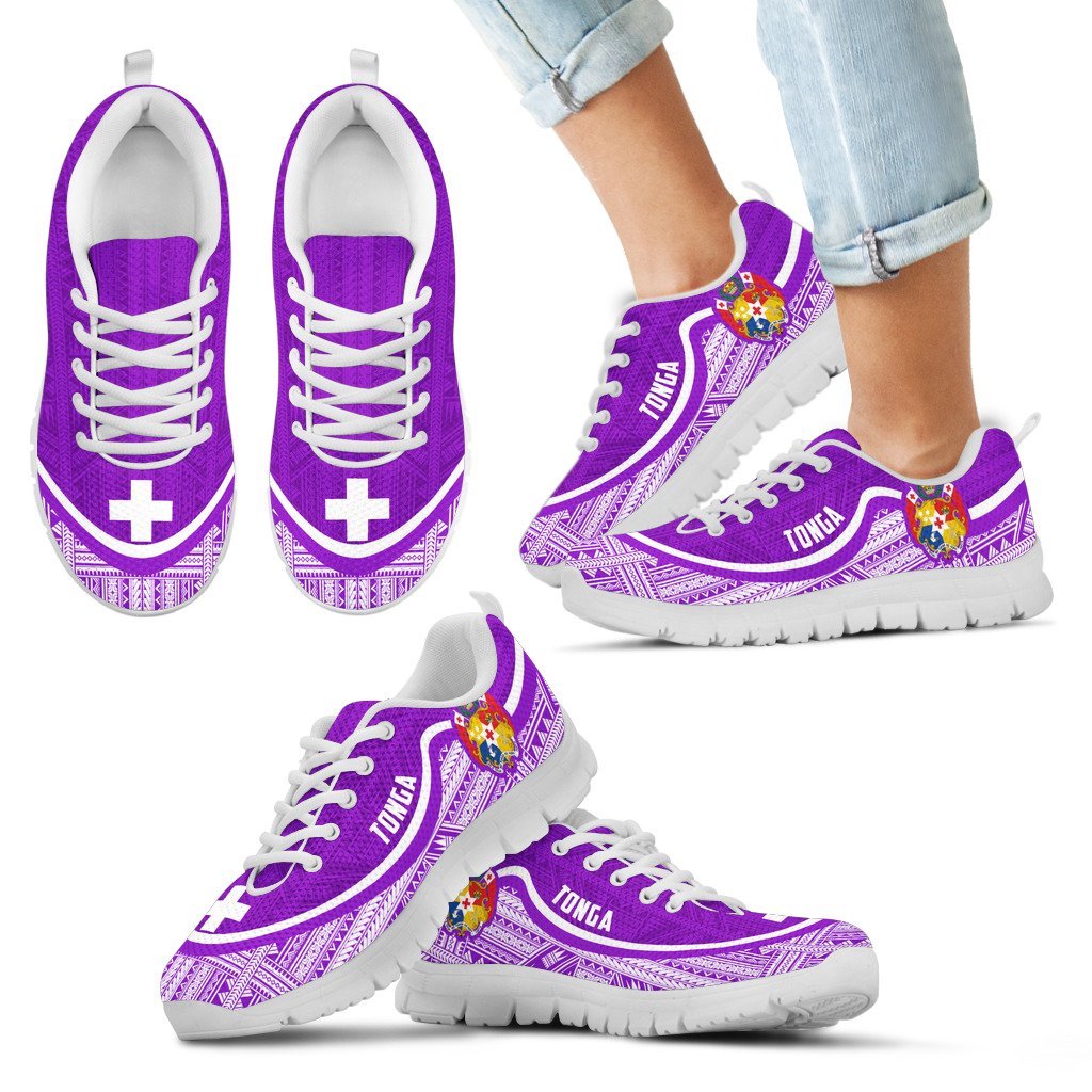 Tonga Wave Sneakers - Polynesian Pattern White Purple Color - Vibe Hoodie Shop