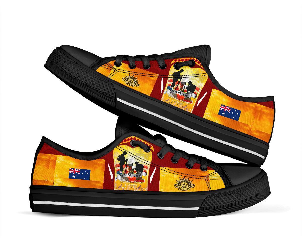 ANZAC No - Box Economy Low Tops - Lest We Forget Aboriginal Version - Vibe Hoodie Shop