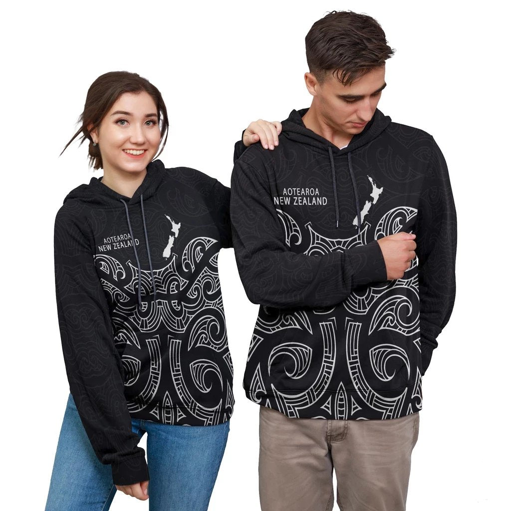 New Zealand - Aotearoa Hoodie Patterns Maori - Aotearoa Map - Vibe Hoodie Shop