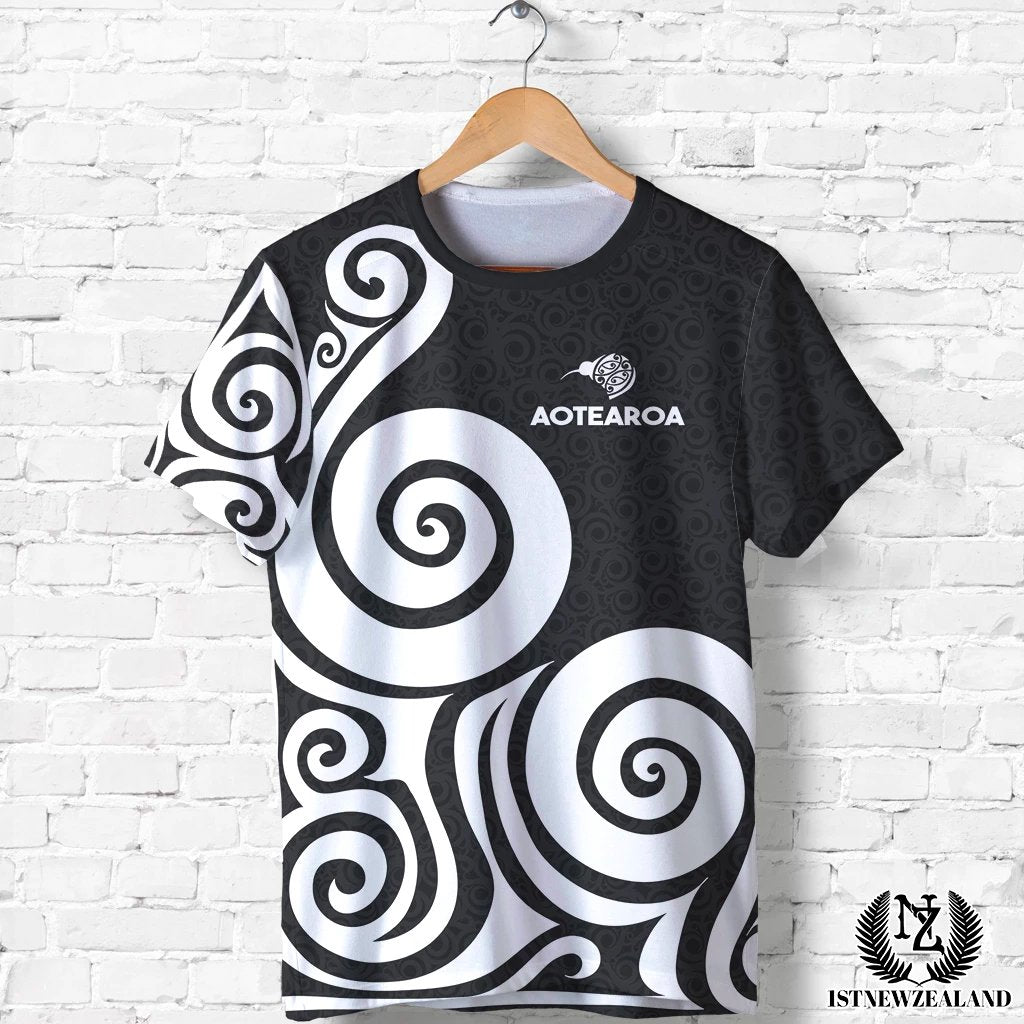 Aotearoa All Over Print T shirt Patterns Koru - Aotearoa Kiwi Bird - Vibe Hoodie Shop