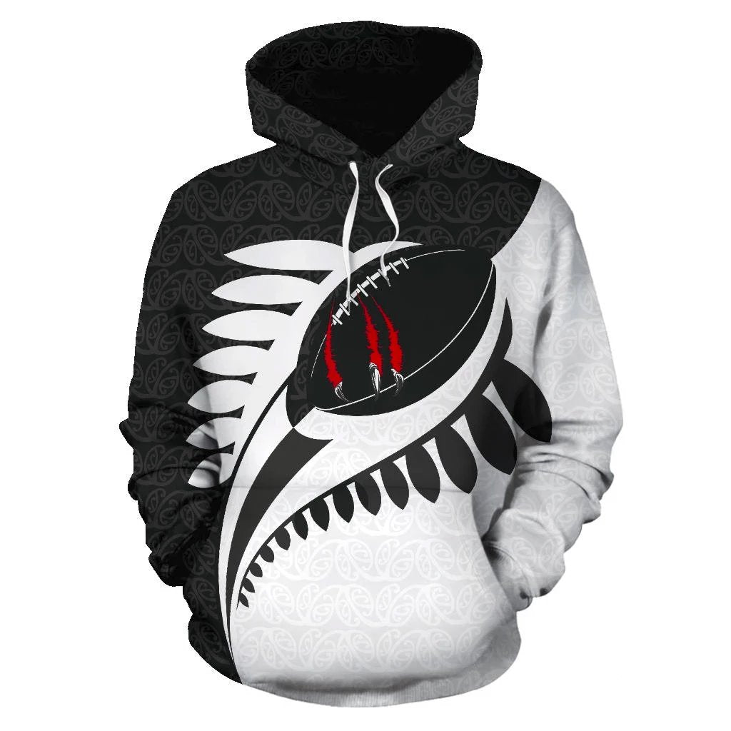 New Zealand Claws On Rugby Ball Hoodie Black - Vibe Hoodie Shop