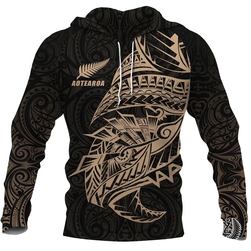 New Zealand Hoodie, Maori Tattoo Pullover Hoodie Polynesian Style - Gold - Vibe Hoodie Shop