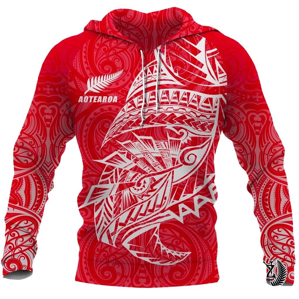 New Zealand Hoodie, Maori Tattoo Pullover Hoodie Polynesian Style - Red - Vibe Hoodie Shop