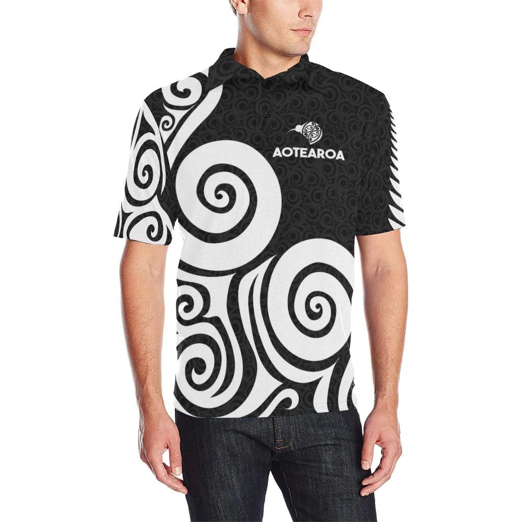Aotearoa Polo T shirt Koru Kiwi Bird - Silver Fern - Vibe Hoodie Shop