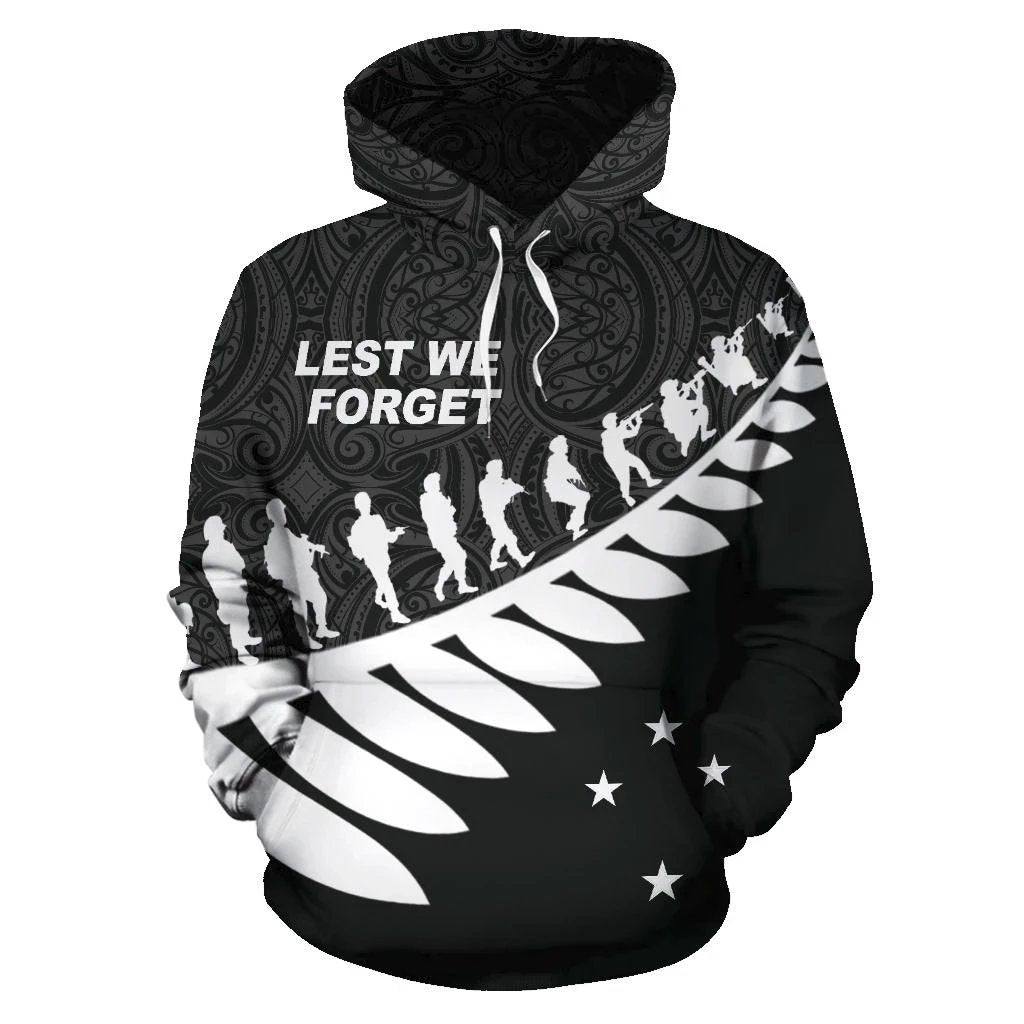 Lest We Forget New Zealand Maori Hoodie Black - Vibe Hoodie Shop