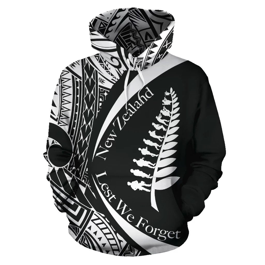 New Zealand ANZAC Fern Hoodie, Lest We Forget Maori Pullover Hoodie, Circle Style - Vibe Hoodie Shop