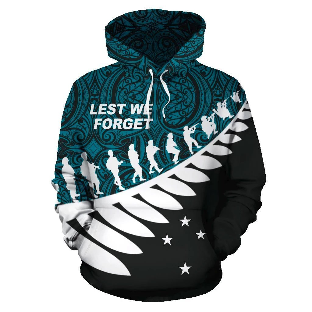 Lest We Forget New Zealand Maori Hoodie Blue - Vibe Hoodie Shop