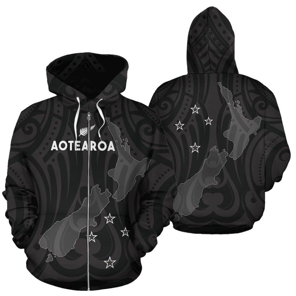 New Zealand Aoteroa Maori Zip Up Hoodie - Vibe Hoodie Shop