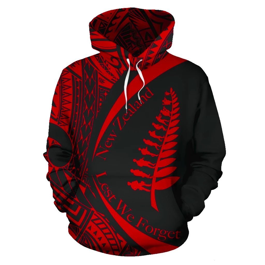 New Zealand Lest We Forget Maori Hoodie Circle Style - Red - Vibe Hoodie Shop