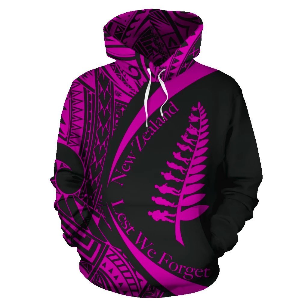 New Zealand Lest We Forget Maori Hoodie Circle Style - Pink - Vibe Hoodie Shop