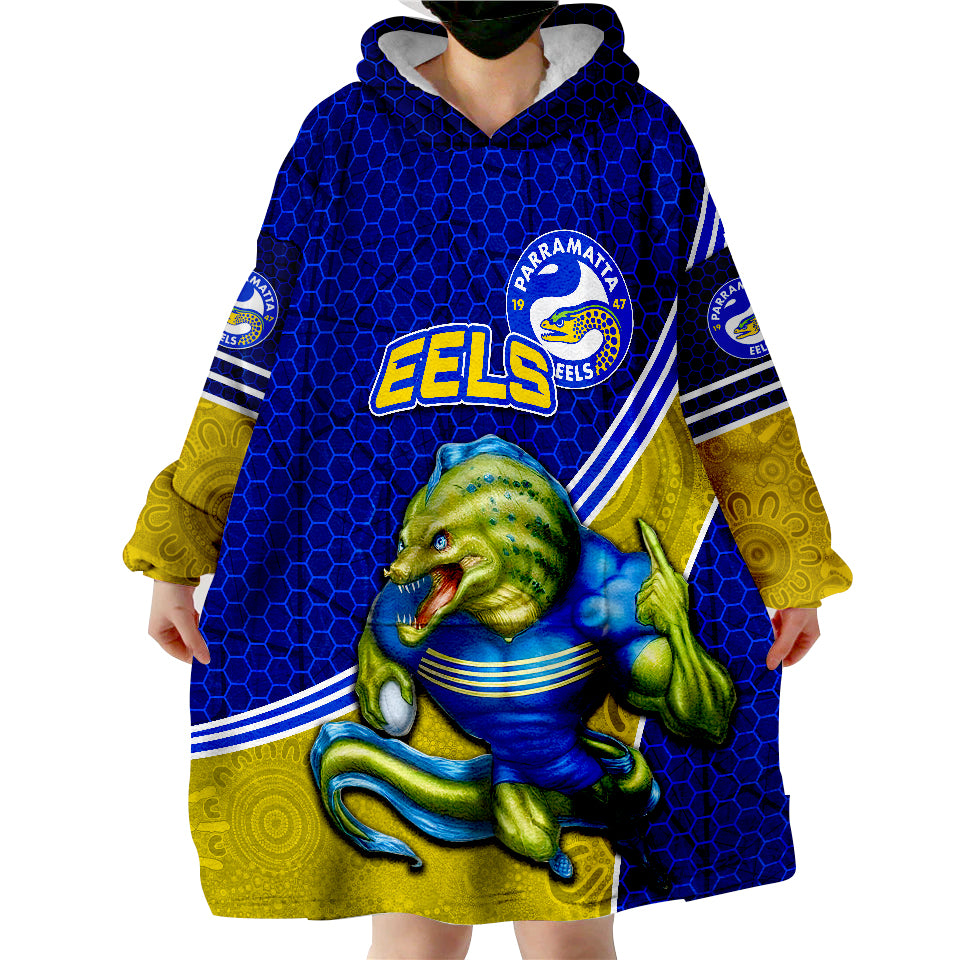 Eels Rugby Mix Aboriginal Simple Wearable Blanket Hoodie - Vibe Hoodie Shop