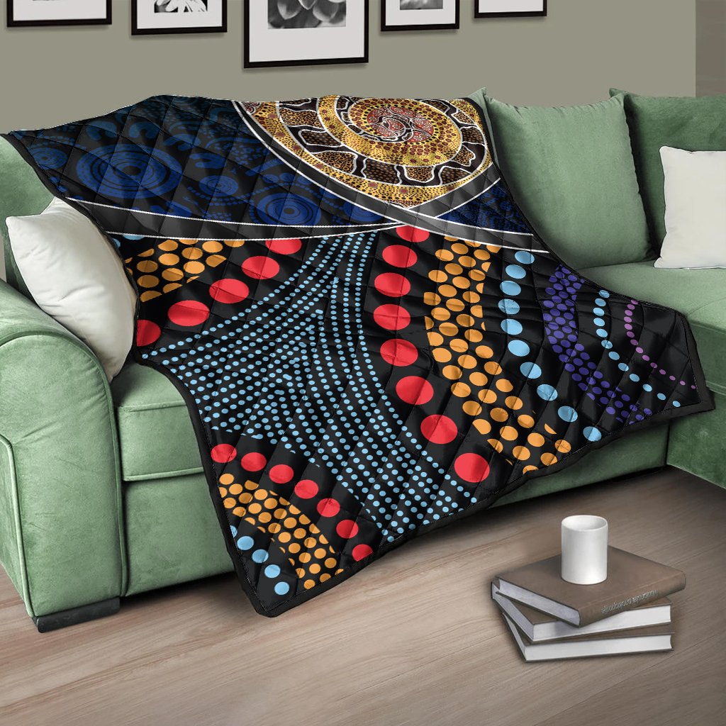 Australia Premium Quilts - Aboriginal Dot Panting Art With Snake - Vibe Hoodie Shop