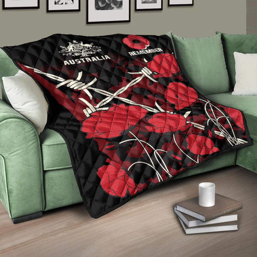 ANZAC Premium Quilt - ANZAC with Remembrance Poppy Flower - Vibe Hoodie Shop