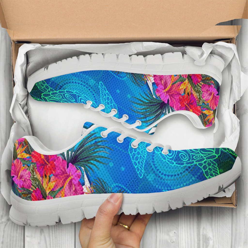 Sneakers - Torres Strait Blue Sea With Hibiscus - Vibe Hoodie Shop