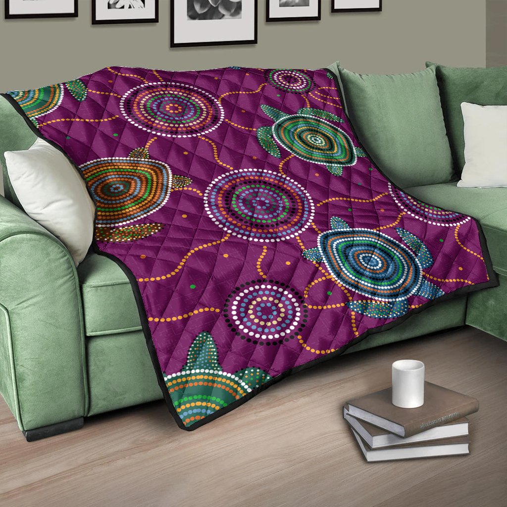Premium Quilts - Aboriginal Turtle Purple Australia Dot Patterns - Vibe Hoodie Shop