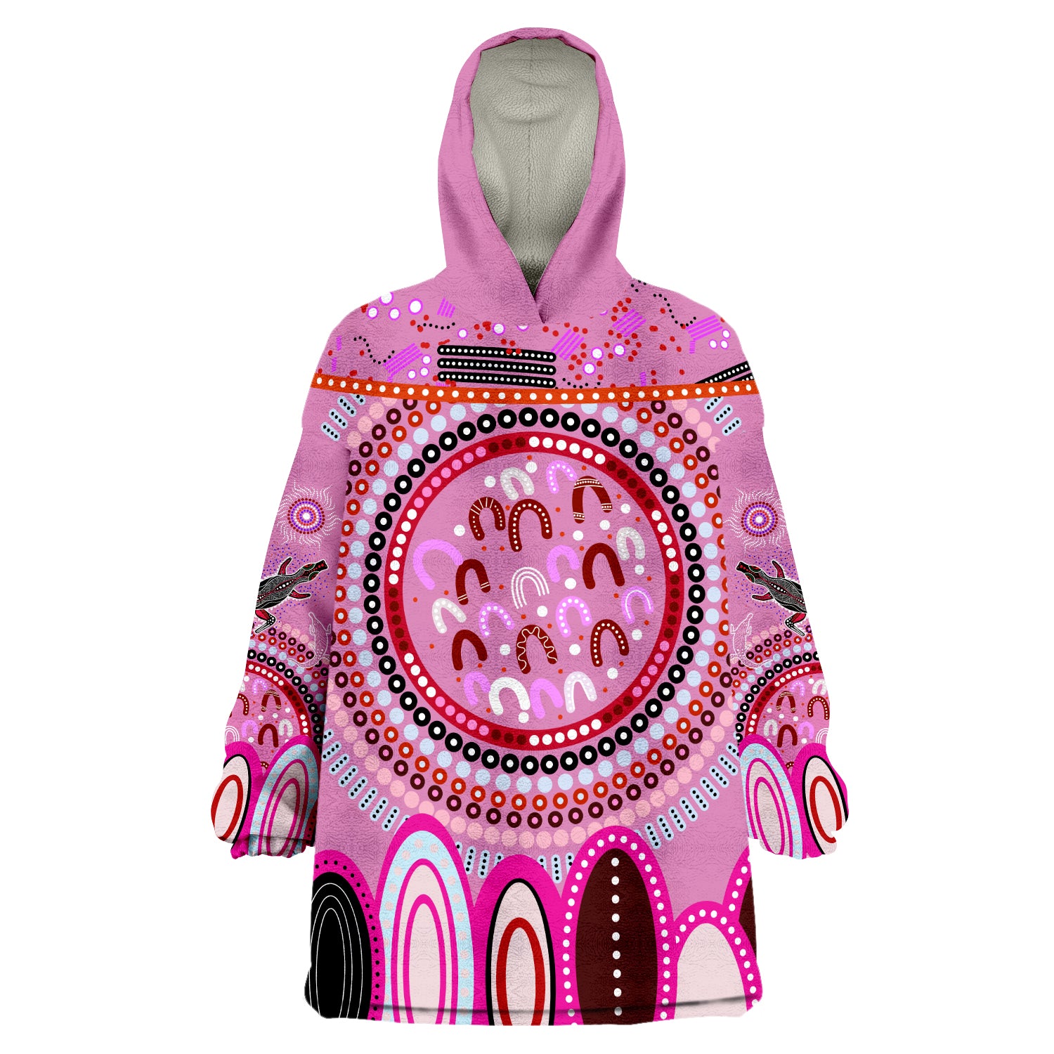 (Custom Text and Number) Aboriginal Stand Up Circle Dot with Lizard Version Pink Wearable Blanket Hoodie - Vibe Hoodie Shop