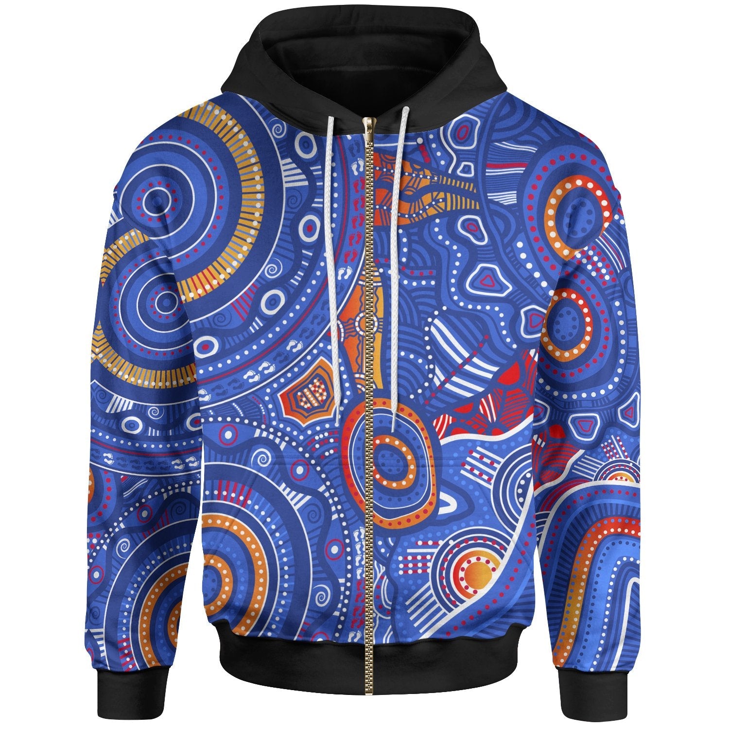 Aboriginal Zip - Up Hoodie - Indigenous Footprint Patterns Blue Color - Vibe Hoodie Shop