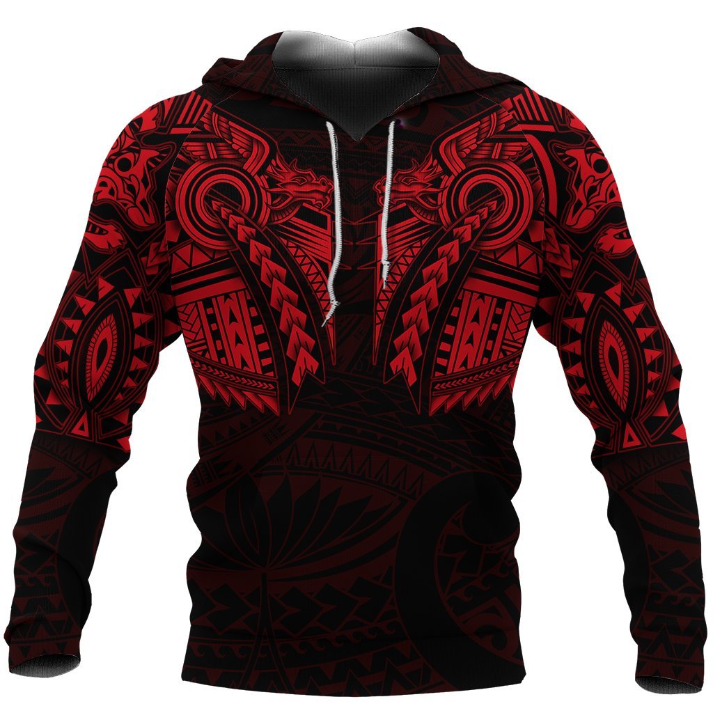 New Zealand Hoodie, Maori Tattoo Wolf Dragon Pullover Hoodie - Red - Vibe Hoodie Shop