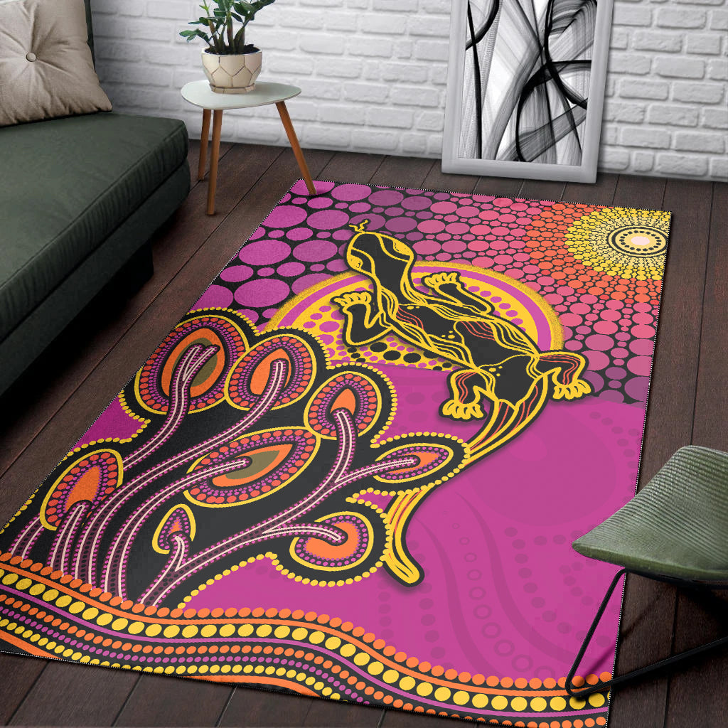 Aboriginal Lizard Area Rug Tree On The Hill Sunshine - Vibe Hoodie Shop