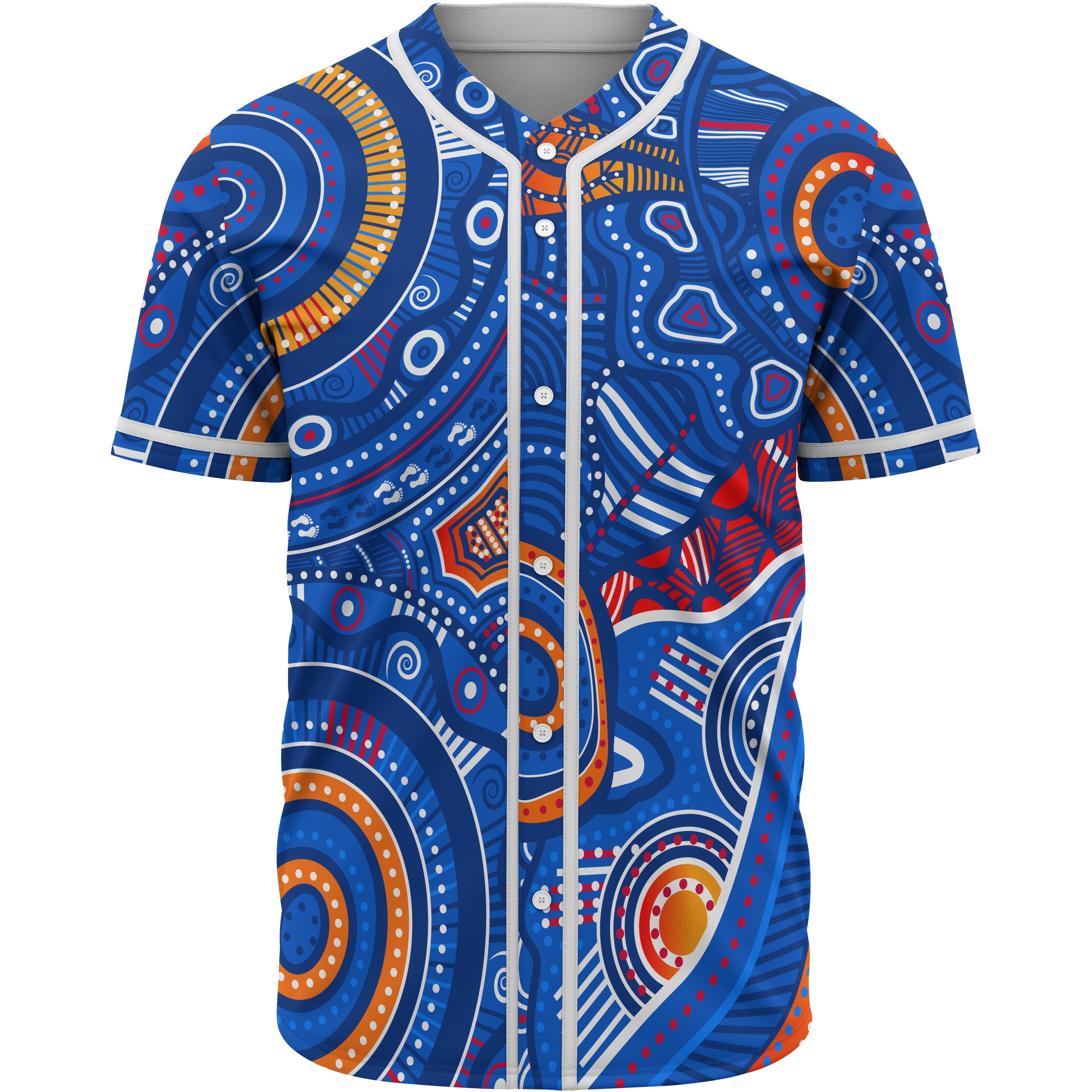 Aboriginal Baseball Shirt - Indigenous Footprint Patterns Blue Color - Vibe Hoodie Shop