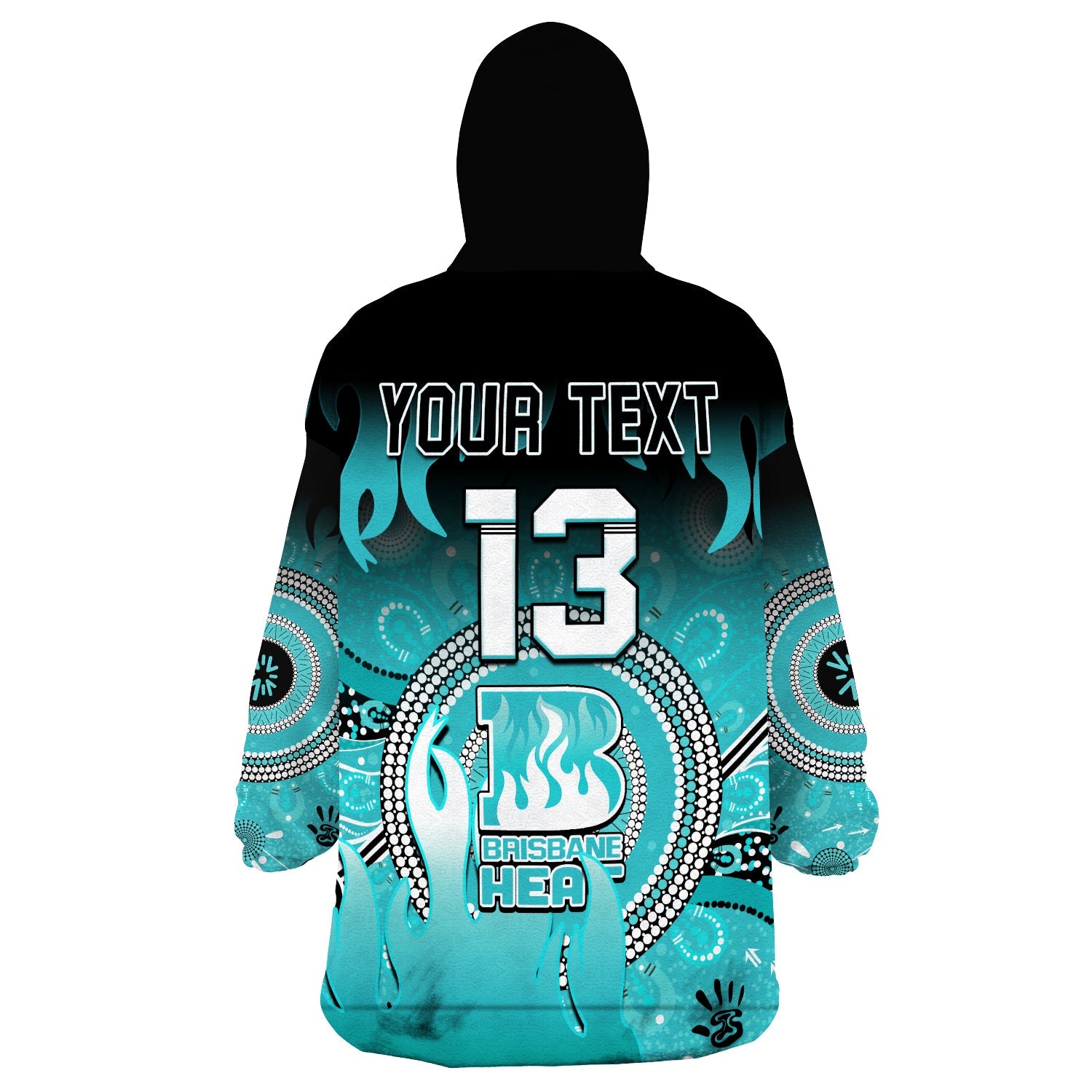 (Custom Text and Number) Brisbane Heat Wearable Blanket Hoodie Aboriginal Sunshine - Vibe Hoodie Shop