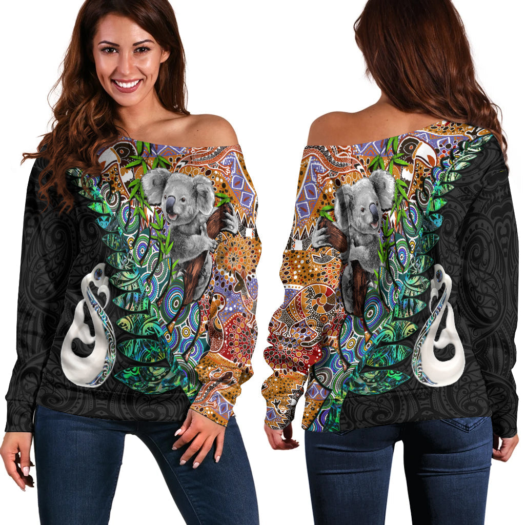 New Zealand Maori Manaia and Australian Aboriginal Koala Off Shoulder Sweater LT4 - Vibe Hoodie Shop