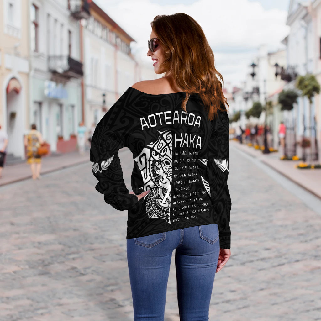 New Zealand Rugby Off Shoulder Sweater Haka mix Ta Moko - Vibe Hoodie Shop