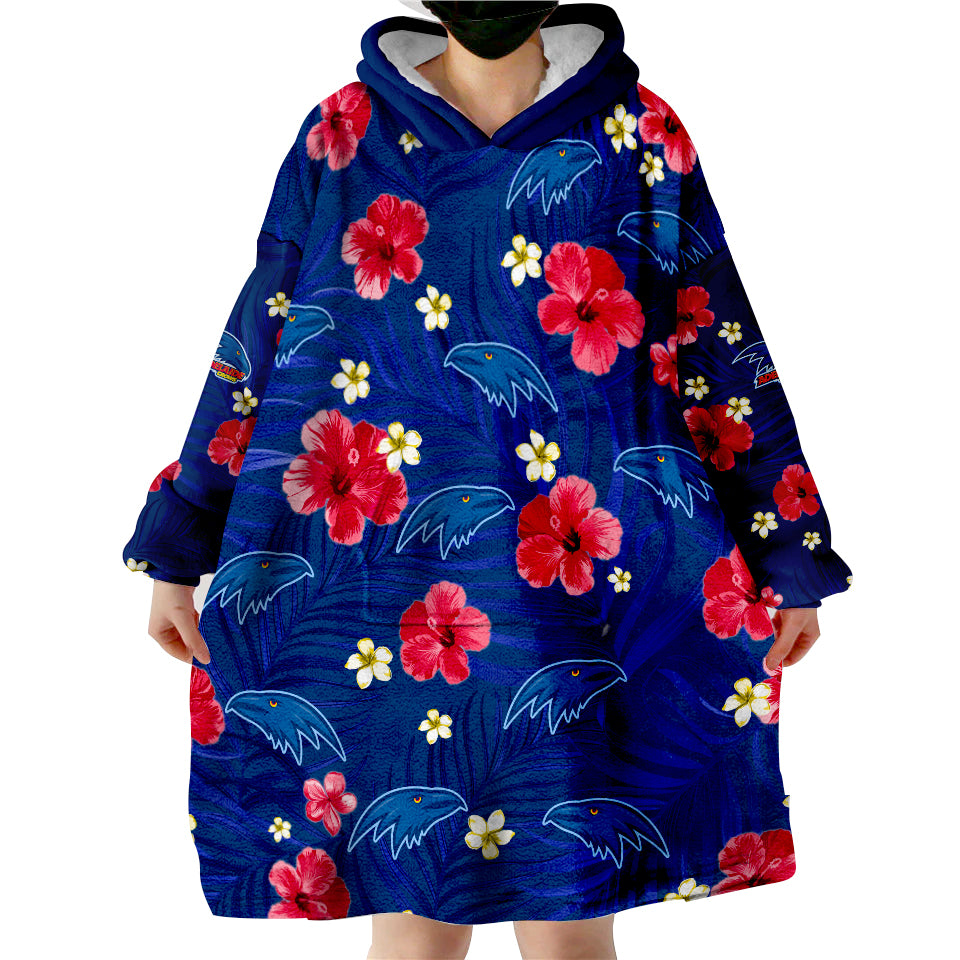 (Custom Personalised) Crows Football Adelaide Premiers Tropical Flowers Simple Wearable Blanket Hoodie - Vibe Hoodie Shop