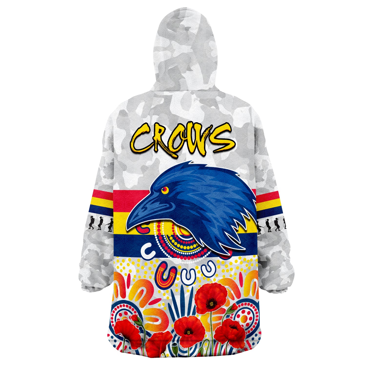 (Custom Personalised) Crows ANZAC 2022 Adelaide Football Aboriginal Poppy Wearable Blanket Hoodie - Vibe Hoodie Shop