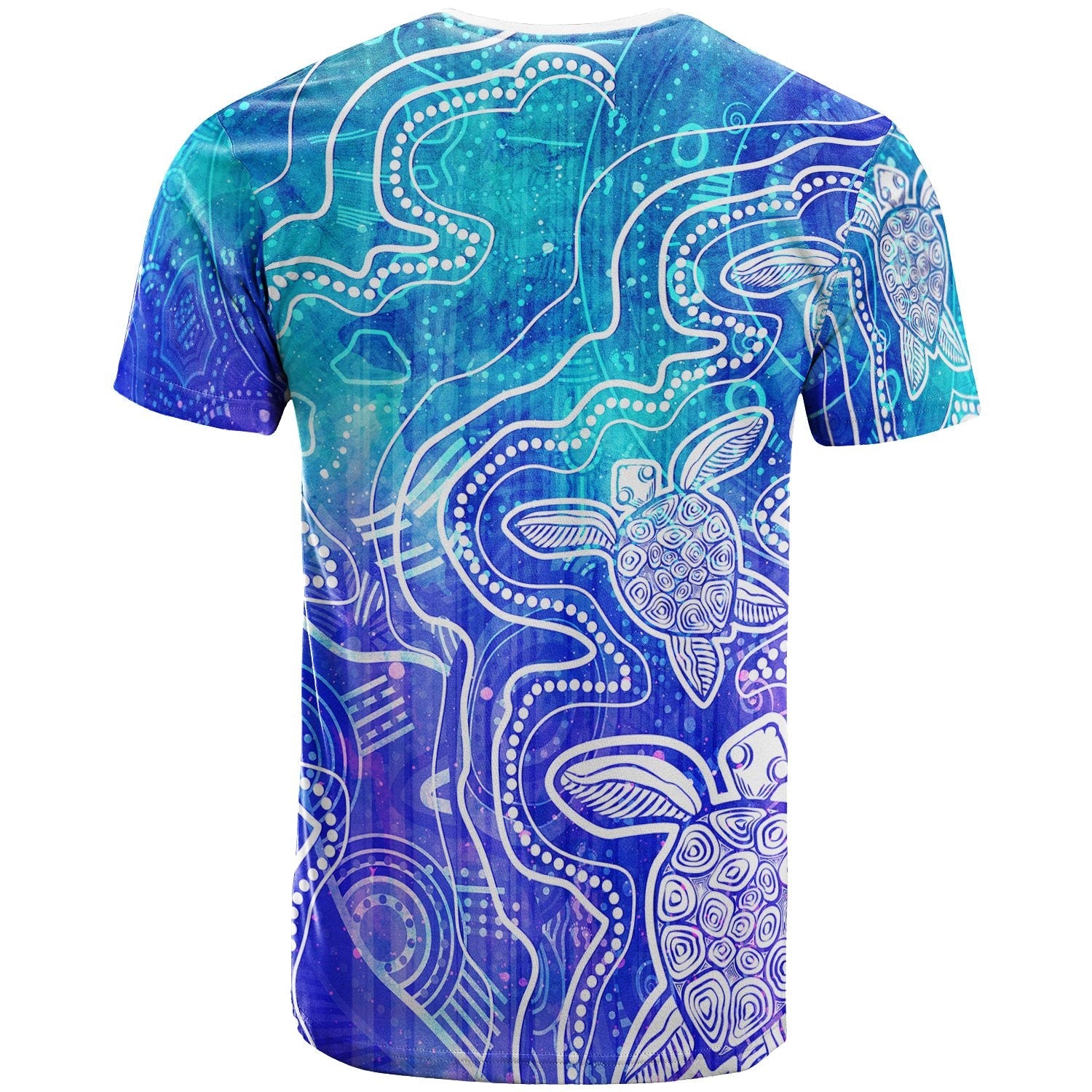 Aboriginal T shirt - Sea Turtle With Indigenous Patterns (Blue) - Vibe Hoodie Shop