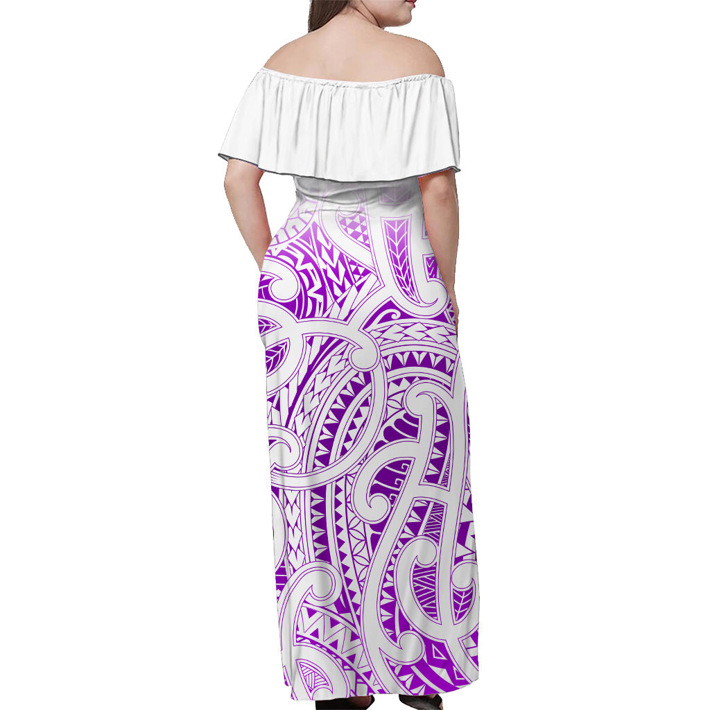 (Custom Personalised) New Zealand Off Shoulder Long Dress NZ Maori Purple - Vibe Hoodie Shop