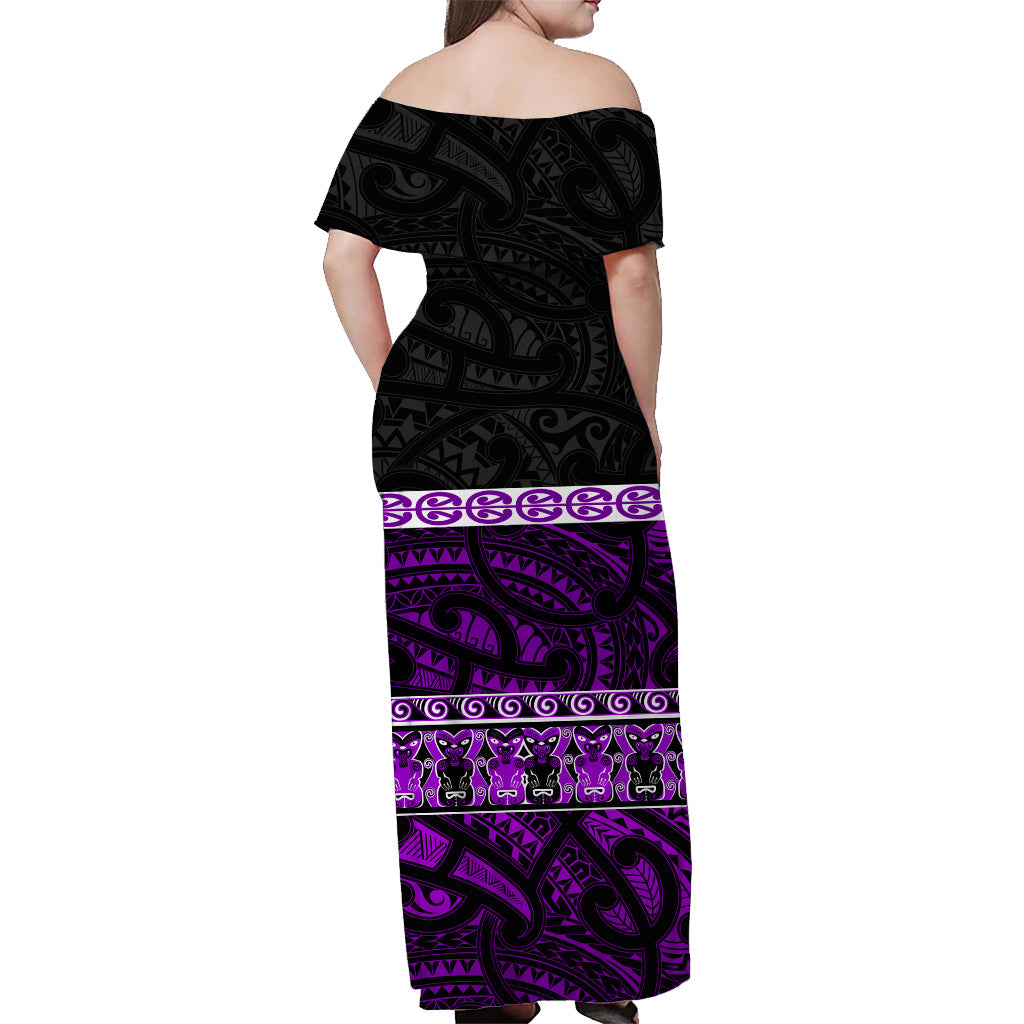 (Custom Personalised) New Zealand Off Shoulder Long Dress Maori Simple Purple - Vibe Hoodie Shop