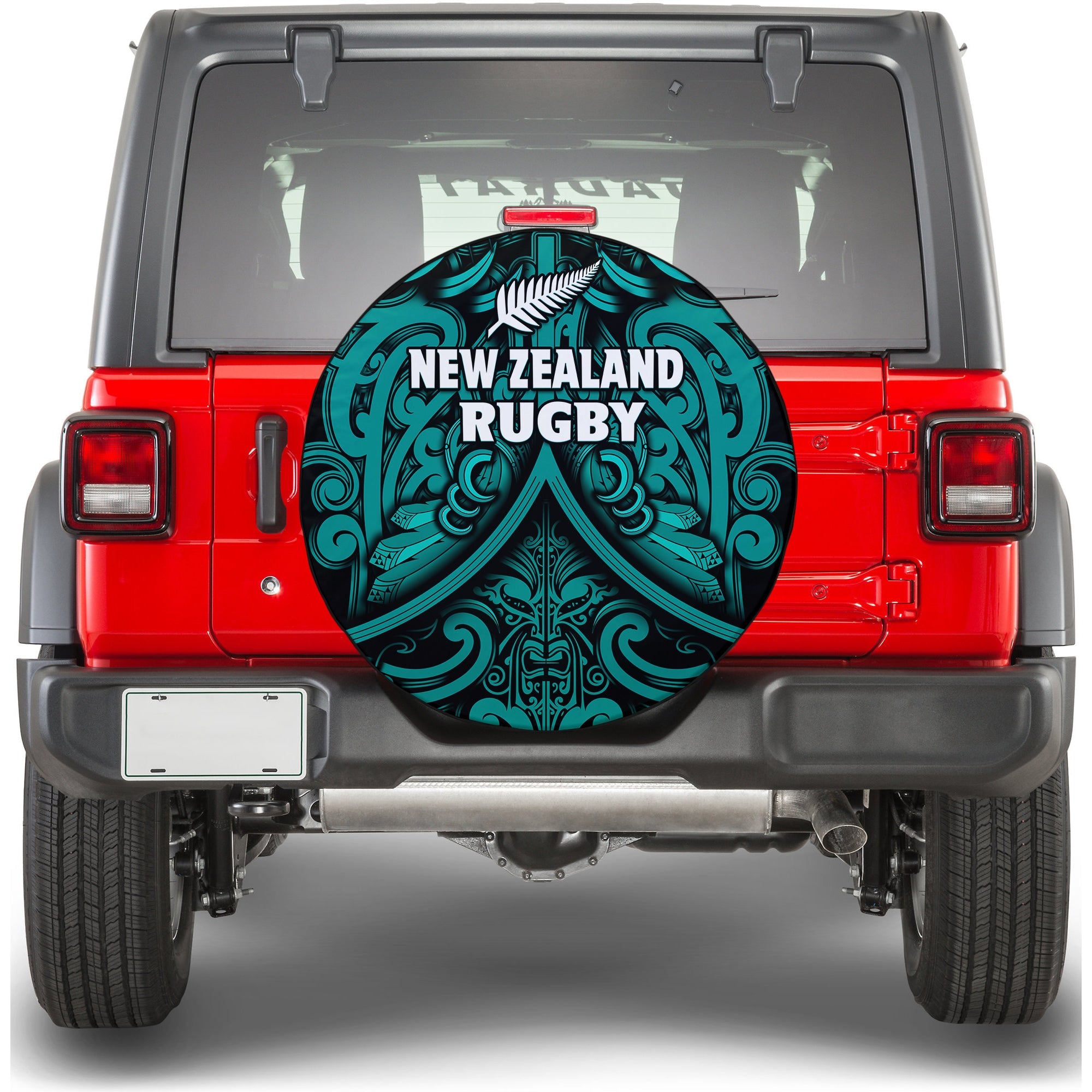 New Zealand Silver Fern Rugby Spare Tire Cover All Black Turquoise NZ Maori Pattern - Vibe Hoodie Shop